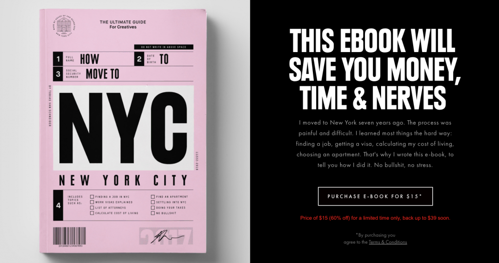 Landing page do e-book Let's Go To New York City