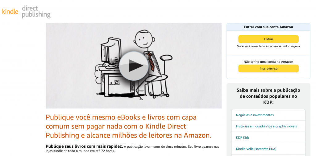 página do Amazon Kindle direct publishing