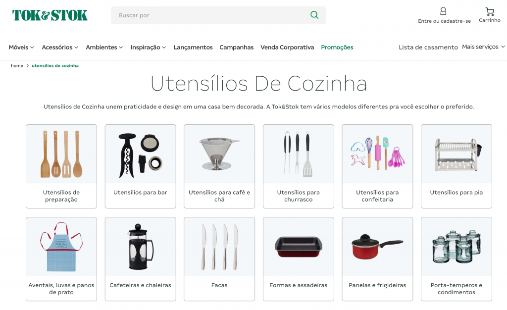 página da tok&stok sobre utensílios de cozinha