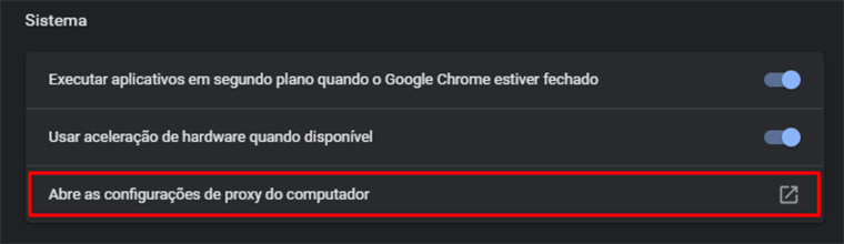 configuracoes de proxy do chrome