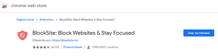 adicionar extensão blocksite ao chrome