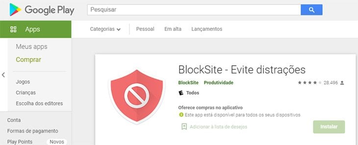 instalar blocksite na google play store