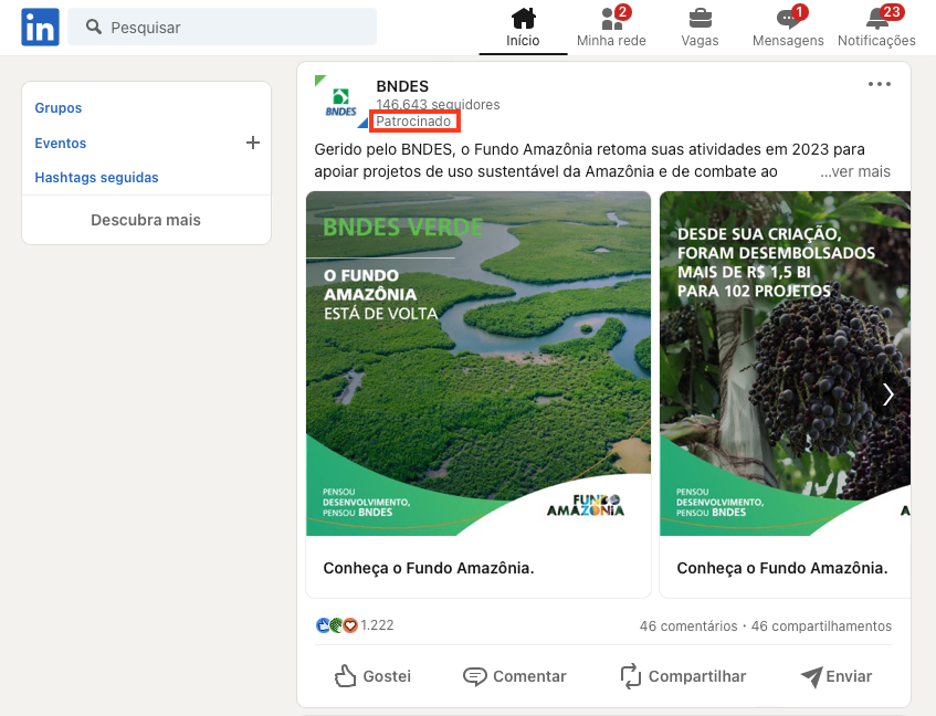 post patrocinado no linkedin