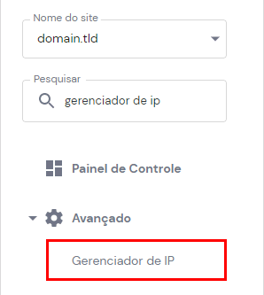 O botão do gerenciador de IP no hPanel