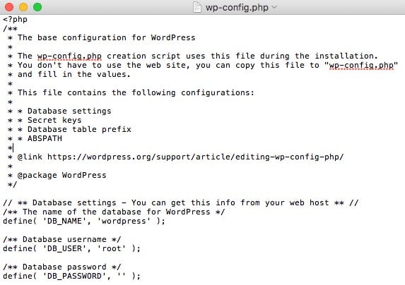Criação do arquivo wp_config em MacOS