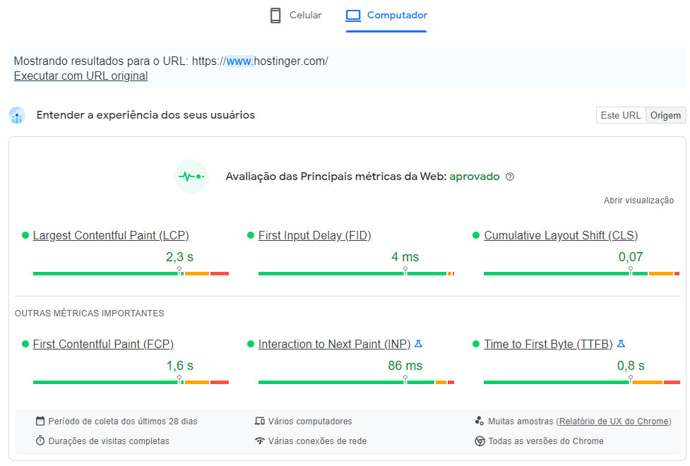 teste do pagespeed insights