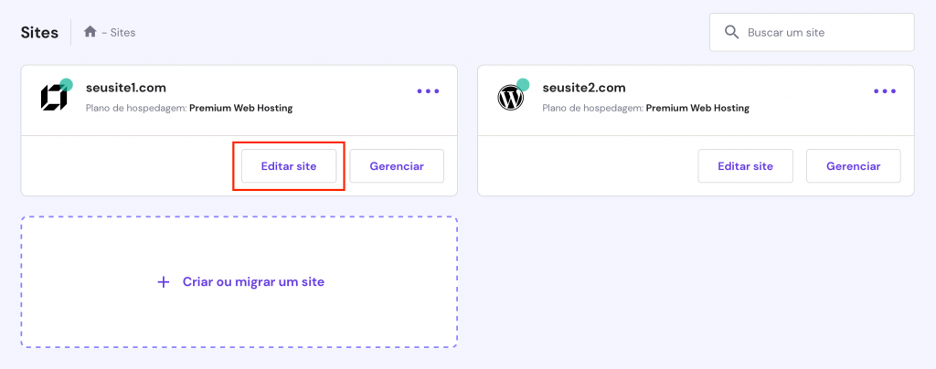 gerenciando sites no hpanel