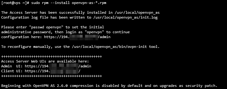 Saída do terminal indicando que a instalação do OpenVPN foi concluída
