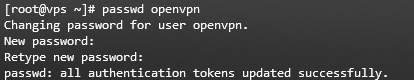 Saída do terminal mostrando a configuração de senha para OpenVPN
