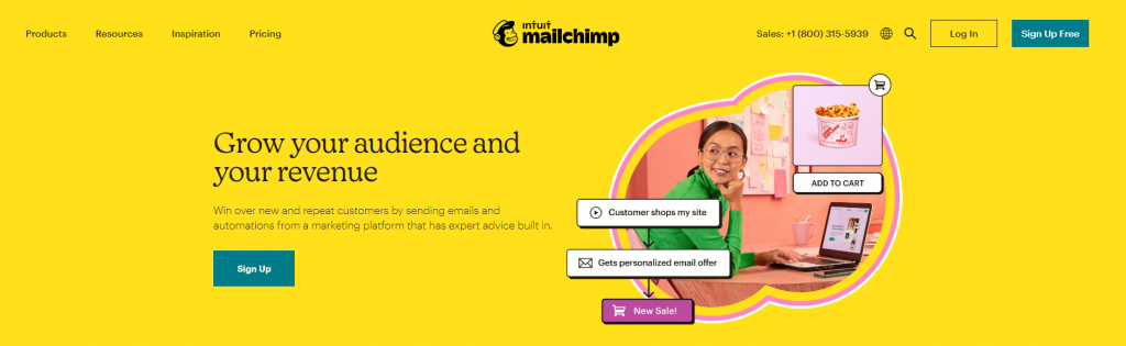 Página inicial do MailChimp