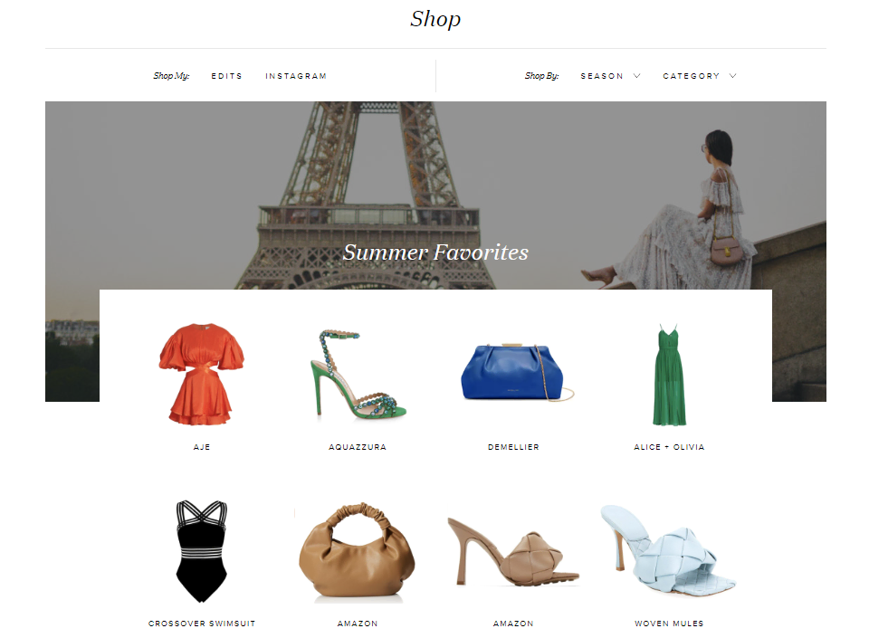 Página inicial do site de moda Shop