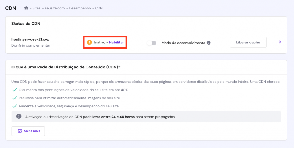 ativando cdn própria da hostinger no hpanel