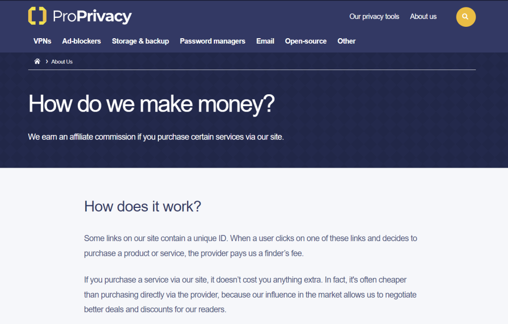 aviso de privacidade de afiliado no site proprivacy