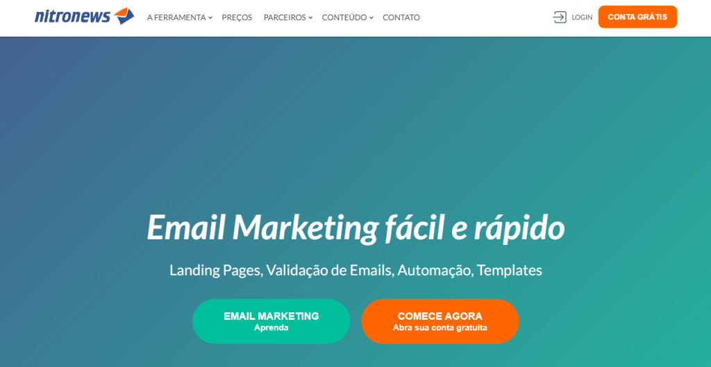 página inicial da ferramenta de email marketing nitronews