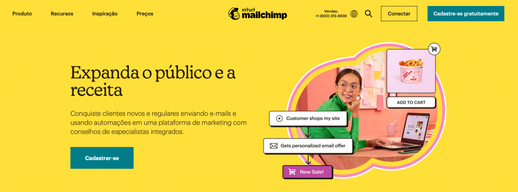 página inicial do mailchimp