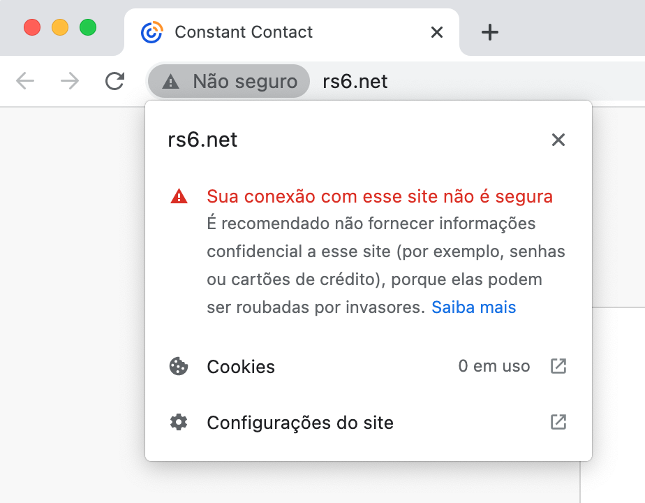 alerta de site não seguro no chrome