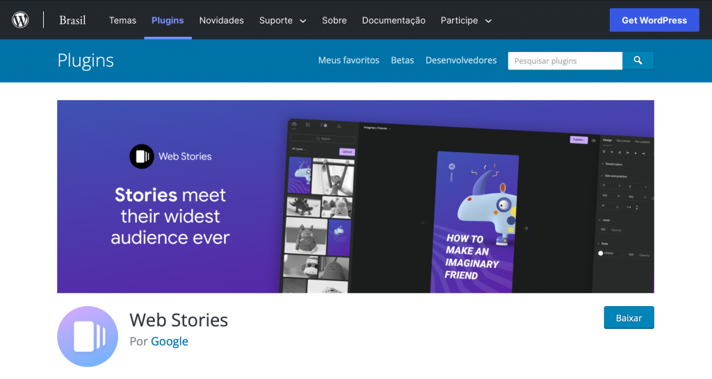 Plugin do Google web stories para o wordpress