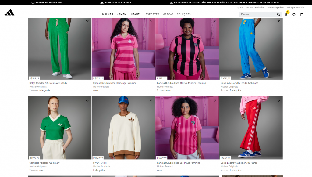 Página da Loja Adidas no Brasil usando modelos