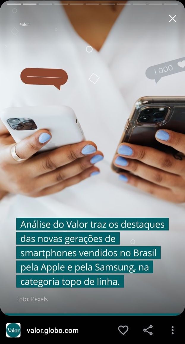 google web story chama para análise do valor econômico sobre smartphones topos de linha