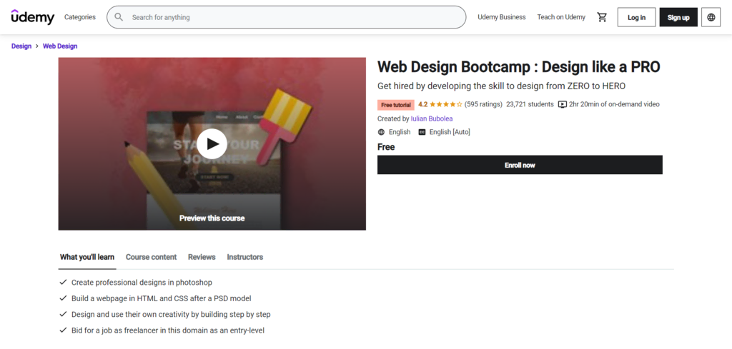 Web Design Bootcamp, o curso online gratuito de web design da Udemy
