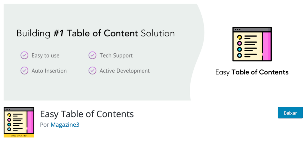 plugin easy table of contents