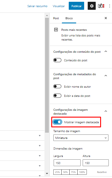 Ativando a opção de Mostrar Imagem Destacada pelo editor Gutenberg do WordPress