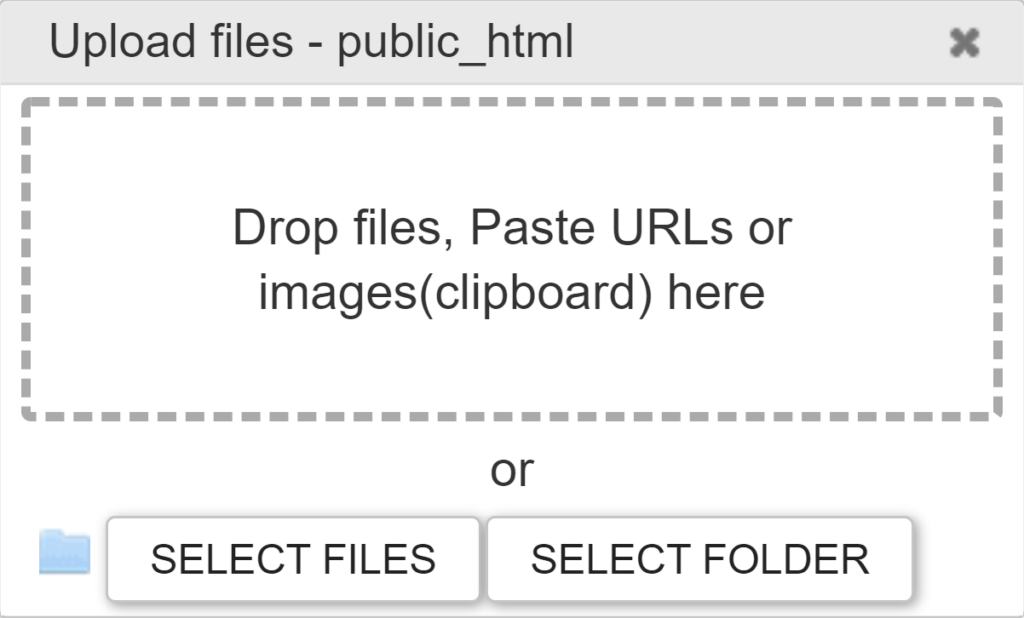 Opções de upload de arquivos pelo plugin WP File Manager