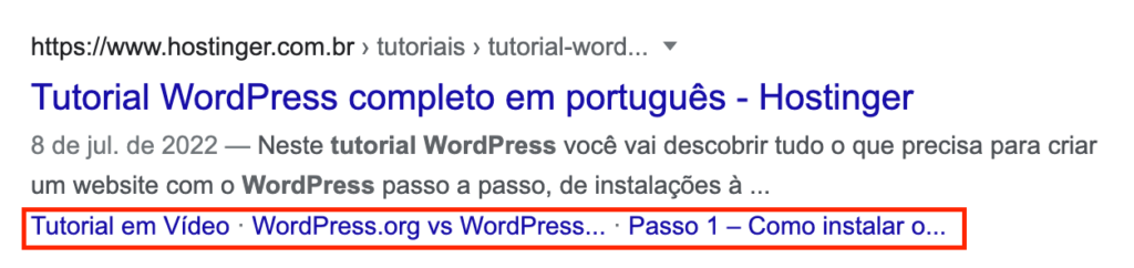 exemplo de índice em resultado de pesquisa do google