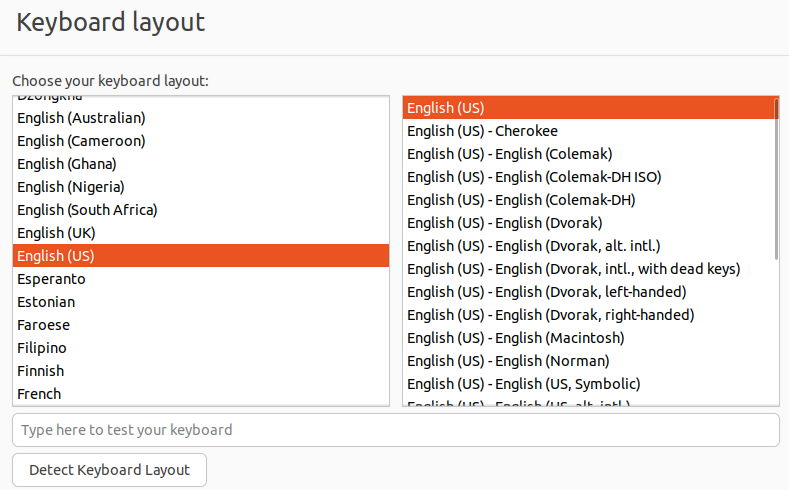 Configurações de layout de teclado do Ubuntu