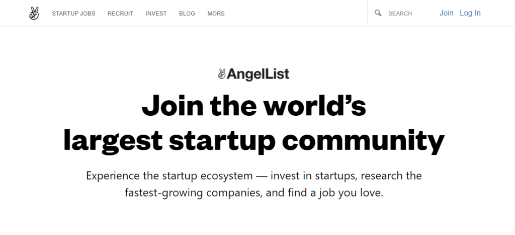 A página inicial da AngelList