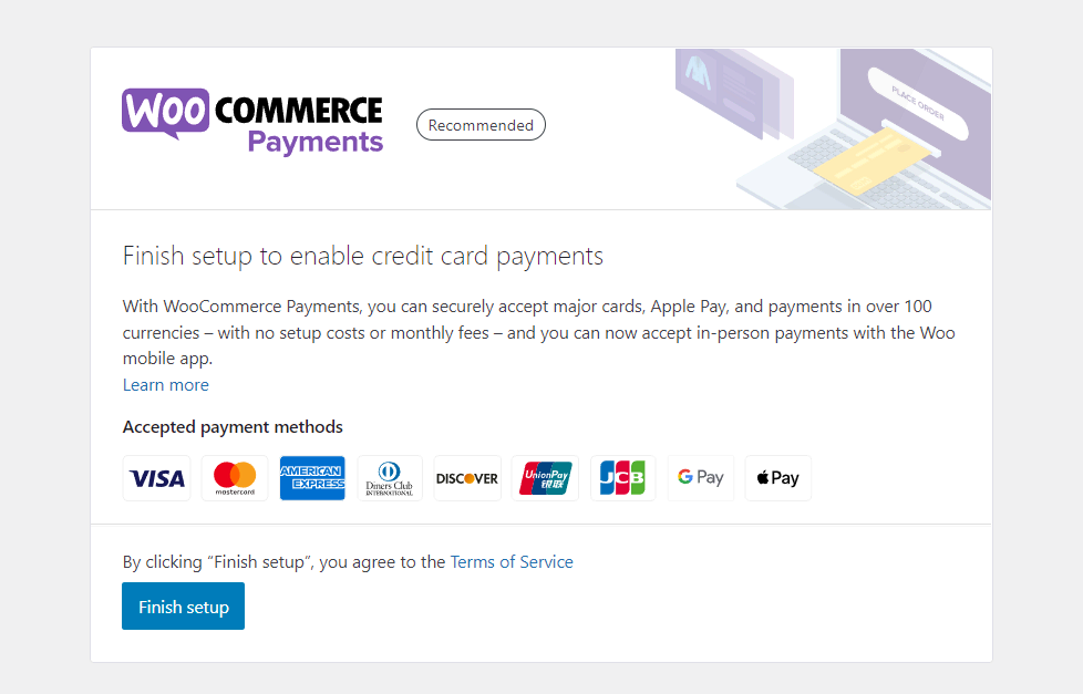 Página de configuração do WooCommerce Payments