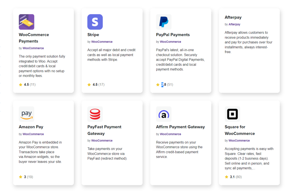 Uma lista de plug-ins de gateway de pagamento compatíveis com WooCommerce