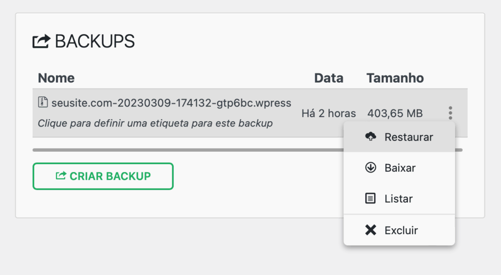 restaurar backup de site wordpress