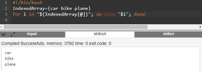 Script de shell com o comando for loop para iterar e imprimir um array