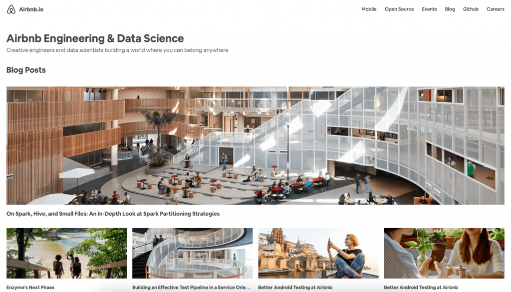 página de engenharia e ciência de dados do airbnb