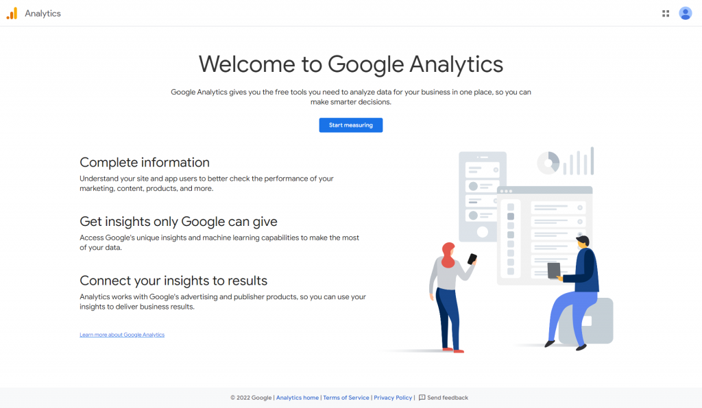 Página inicial do site do Google Analytics
