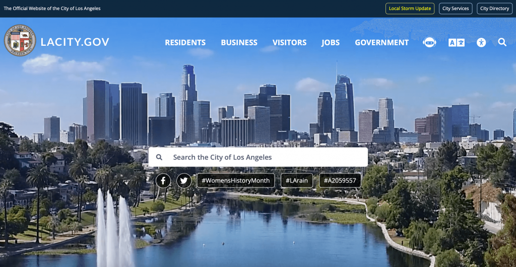 página inicial do site da cidade de los angeles