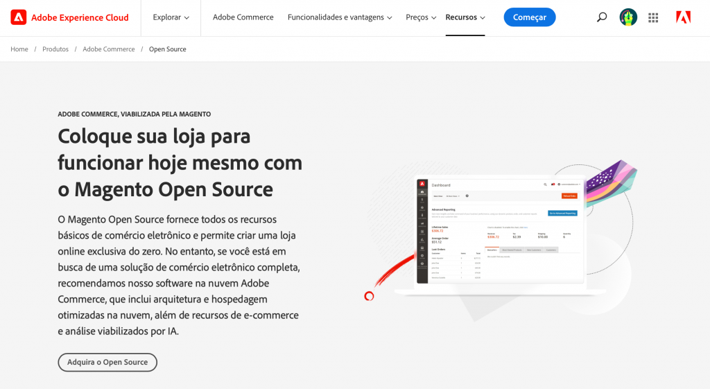 página do magento na web