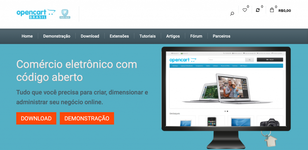 página do opencart na web