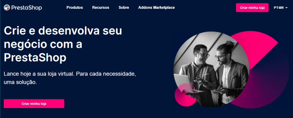 página inicial do prestashop