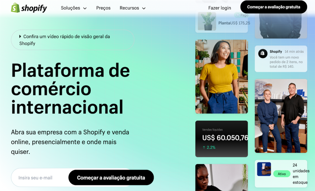 página do shopify na web