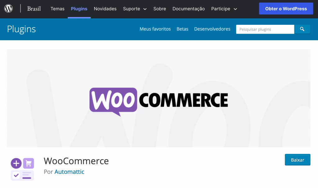 página do woocommerce na biblioteca de plugins do wordpress