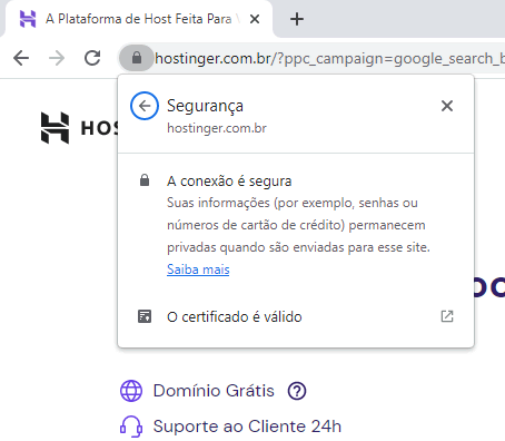 exemplo de certificado SSL da Hostinger