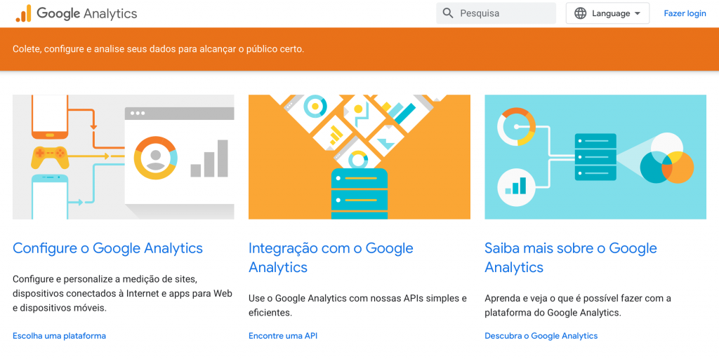 página inicial do google analytics