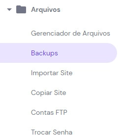 opção do submenu de backups dentro do menu de arquivos do hpanel da hostinger