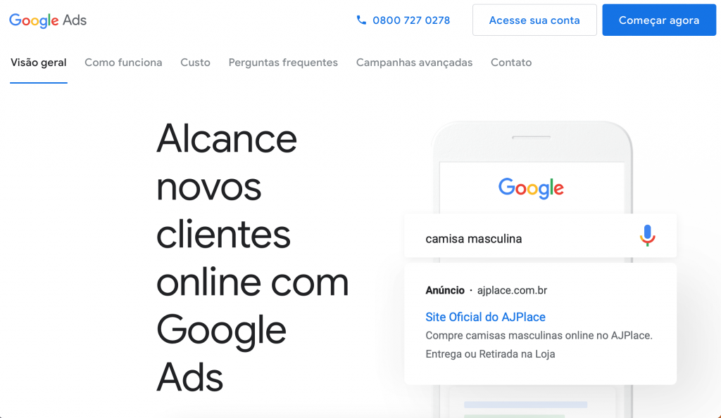 página inicial do google ads