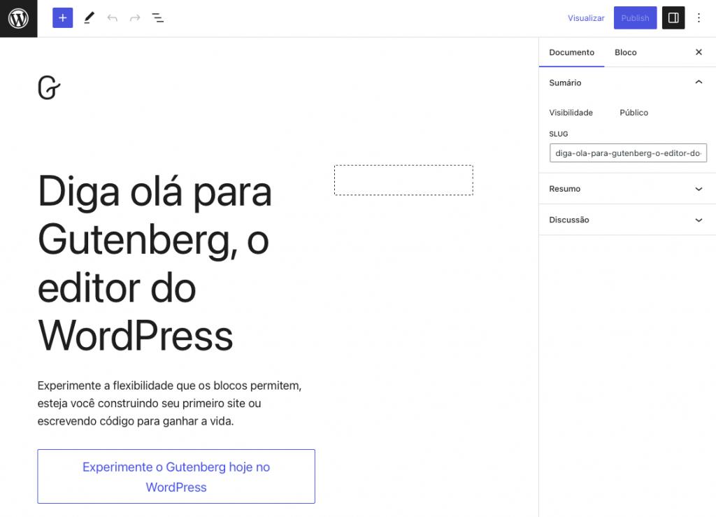 página do Gutenberg na web