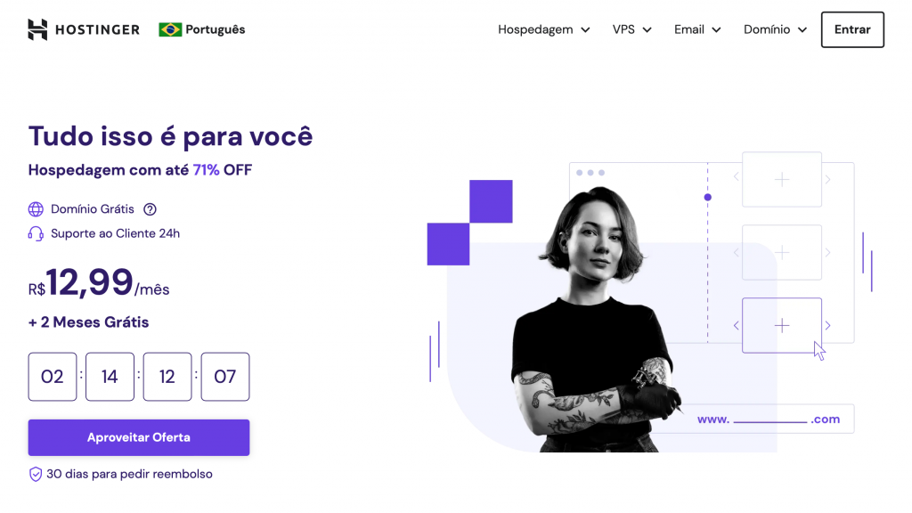 landing page de hospedagem de sites da hostinger