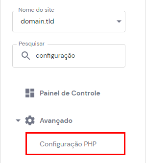 O botão de configuração PHP no hPanel