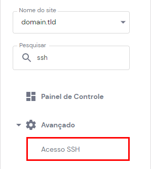 O botão de acesso SSH no hPanel